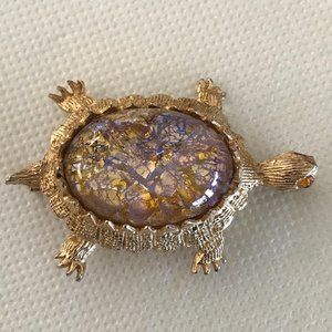 Rare Jelly Belly Foil Stone Turtle Brooch